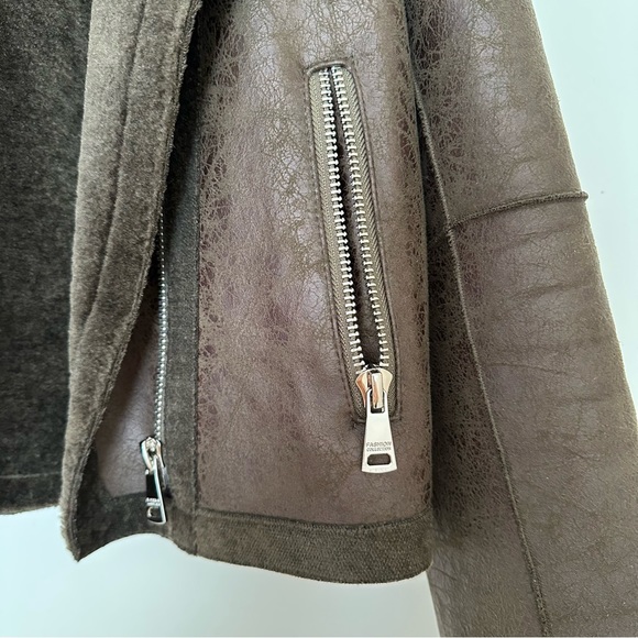 SOLD Shearling Brown/Green Leather Jacket - Picture 8 of 9